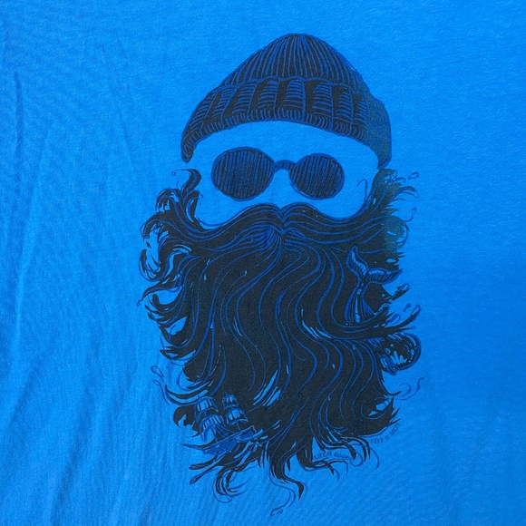 Life is Good Shirt Mens Large Blue Keep it Salty Beard Guy Beanie Sailor - Picture 2 of 11